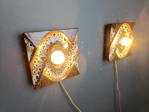 Pair of Ceramic Brutalist Wall Lamps by Pan Leuchten, 1960s