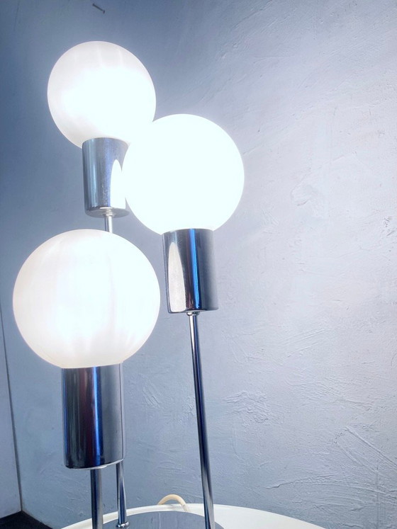 Image 1 of Space Age spherical table lamp from the 70s, chrome and glass