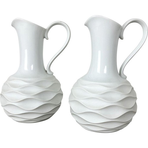 Paire de vases vintage en porcelaine OP Art, Allemagne 1970