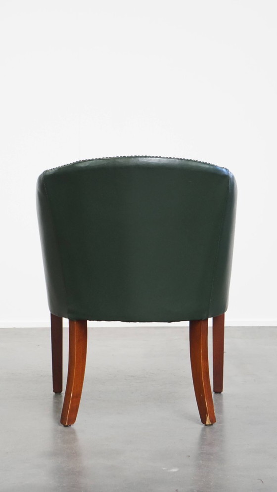 Image 1 of Beistell-/Ess-/Bürostuhl aus grünem Rindsleder und Holz im englischen Stil