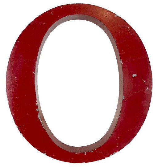Lettera O in ferro rosso vintage, anni '70