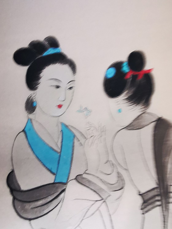 Image 1 of Rotolo di carta cinese/tibetano, dipinto *Due donne*. Chang Dai Chien
