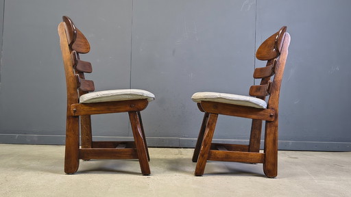 Chaises de salle à manger vintage de style brutaliste à motif arête de poisson, ensemble de 4 - années 1960
