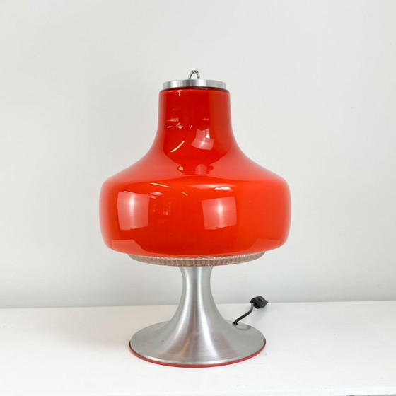 Image 1 of Table lamp, glass shade with aluminum base, 1970s