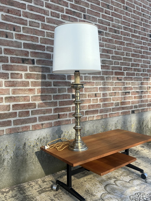 Gran Lámpara de Mesa Vintage Hollywood Regency de Latón Macizo
