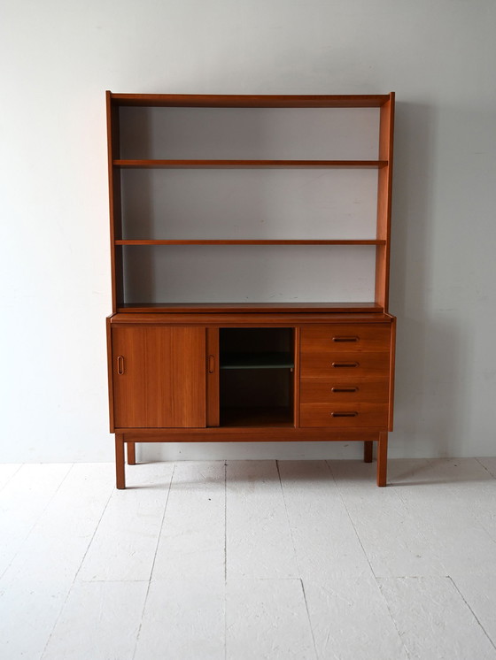 Image 1 of Bibliothèque vintage scandinave en teck avec bureau escamotable