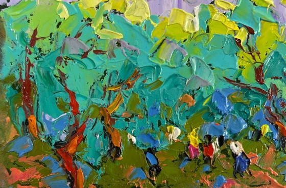 Image 1 of Original Oil Painting Day Houses Landscape Spring in the city