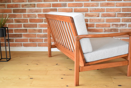 Image 1 of Two-Seater Scandinavian Sofa, Teak & Light Grey Fabric