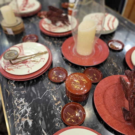 Image 1 of (10) Piatti con scatola, lacca urushi-e, periodo Showa, XX secolo - Giappone