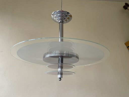 Lamp Disk Lamp Vintage 60s Frosted Glass Chrome French