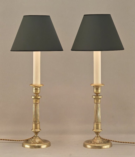 Pair of empire candlesticks as lamps