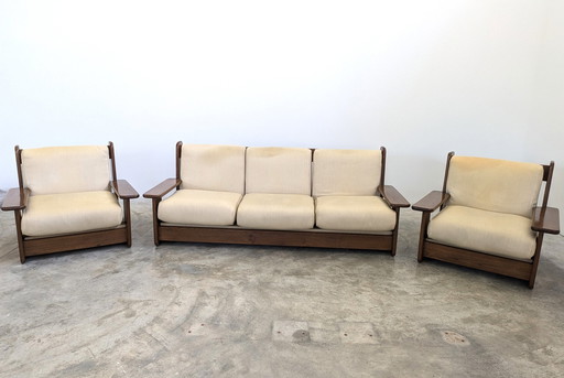 Sofa - Holz, Stoff - Wohnzimmerset - 3-Sitzer Sofa & 2 Sessel