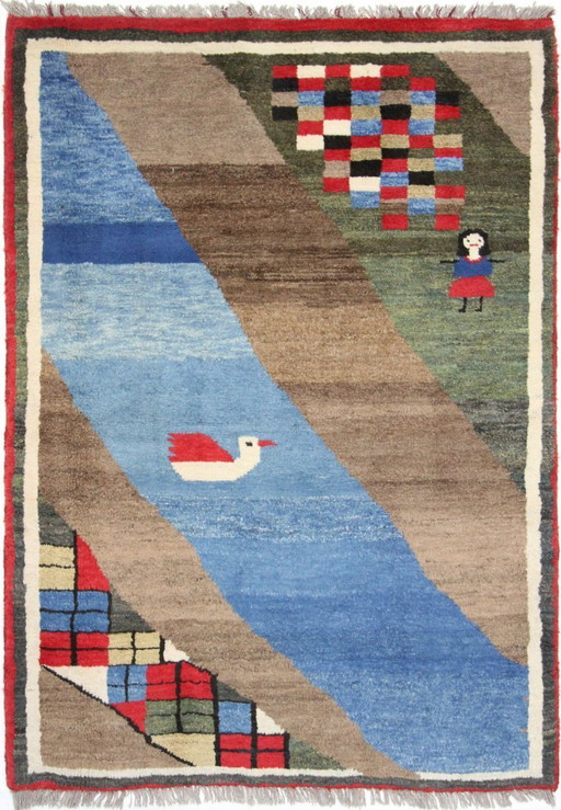 Alfombra oriental persa original Gabbeh Ghashghai, 180 cm x 129 cm, color natural antiguo