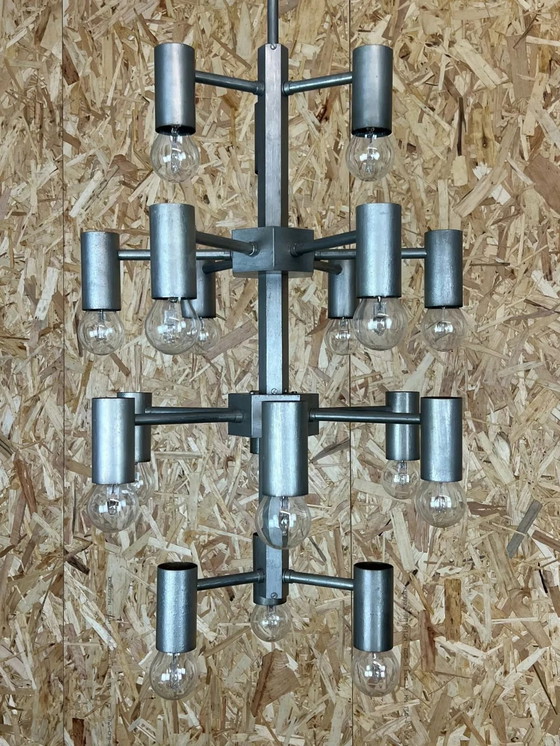 Image 1 of XL 60s 70s Kroonluchter Hanglamp Chroom & Metaal Ontwerp 60s 70s