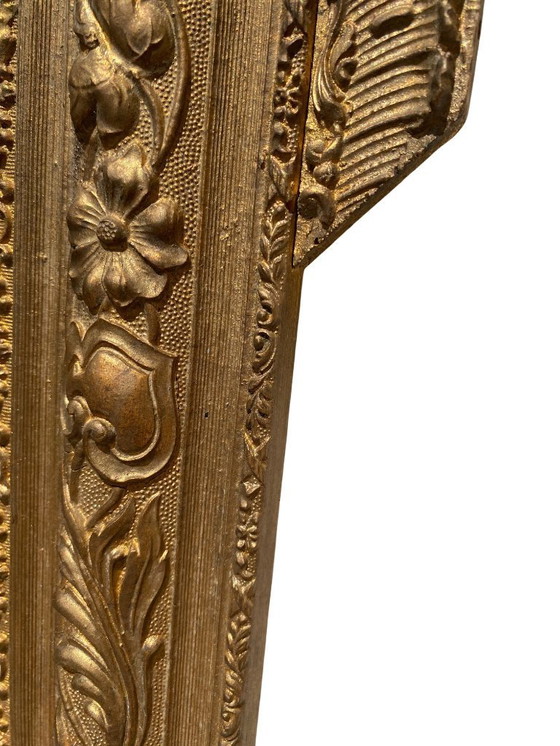 Image 1 of Miroir de Cheminée à parecloses style Louis XVI en bois doré à la feuille - XIXème siècle