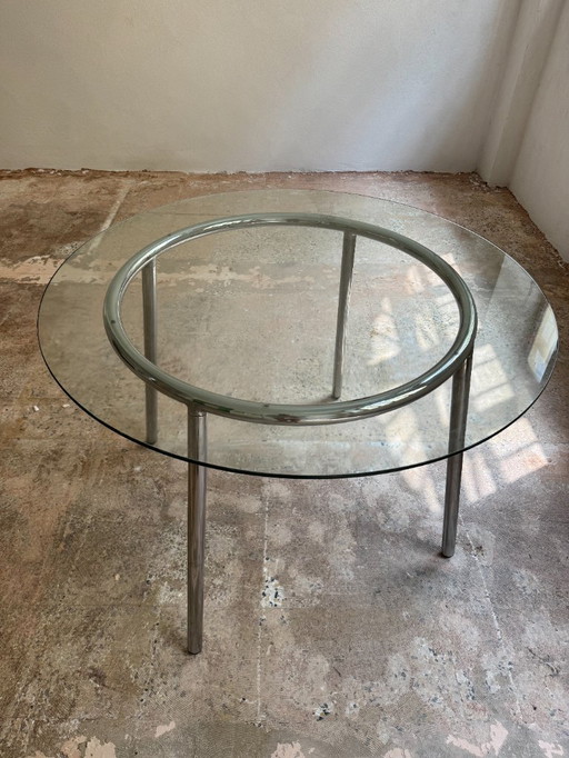Eet- of bijzettafel van glas en chroom