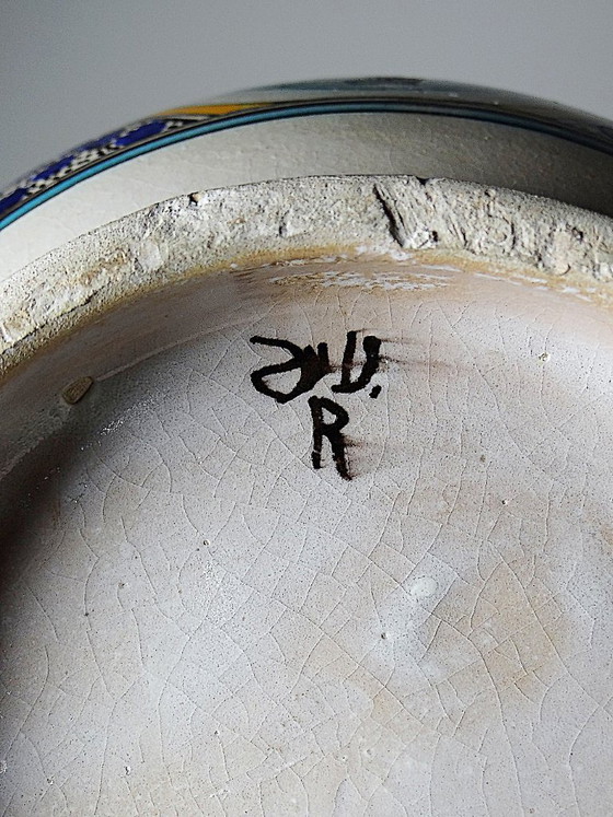 Grote oude Fes Jobbana van polychroom faience, Marokko 20e eeuw – Vintage, Decoratieve objecten, Ceramic (photo 15 of 15)
