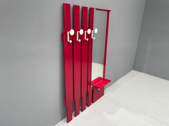 Image 1 of Vintage wandkapstok met spiegel en lade, jaren 1960, Tsjecho-Slowakije