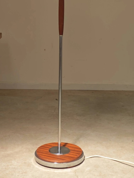 Modernist floor lamp in teak, chrome metal, opaline, Czechoslovakia 60s – Floor lights, Scandinavian (photo 18 of 23)