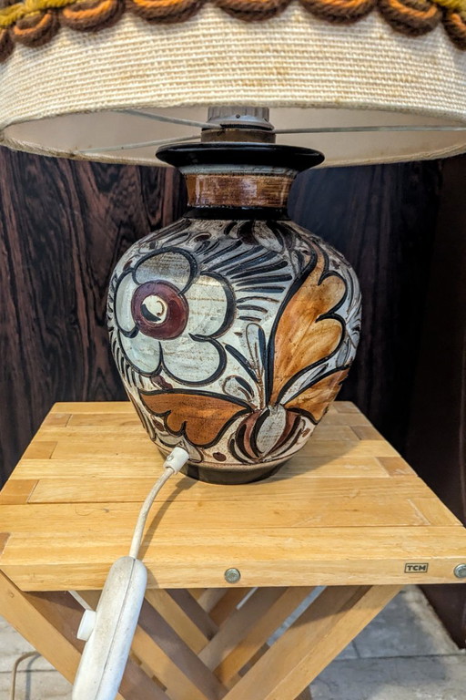 Lampe de table vintage des années 70 en céramique peinte à la main