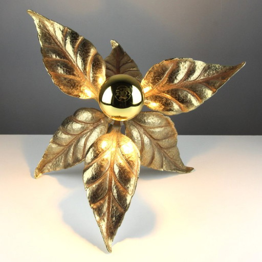 Vintage-Tischleuchte aus Messing in Blattform – Hollywood Regency – Massiv / Daro-Stil – Belgien, 1970er Jahre