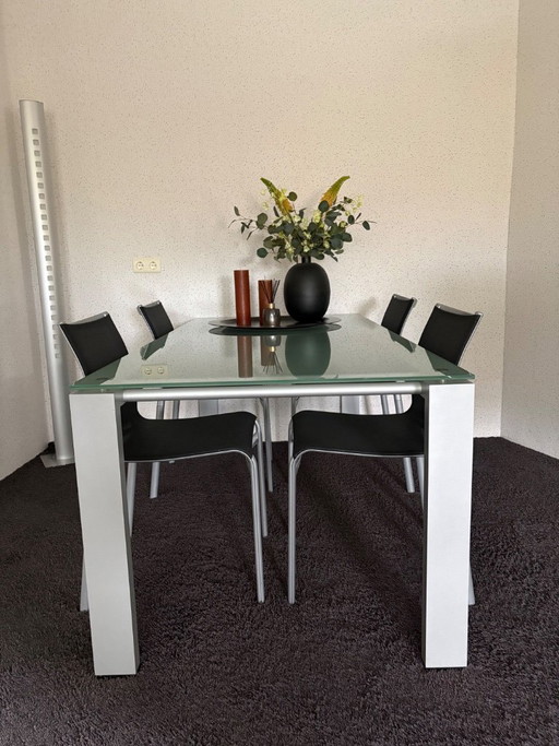 Dining table aluminum base + glass top (190x90x73)