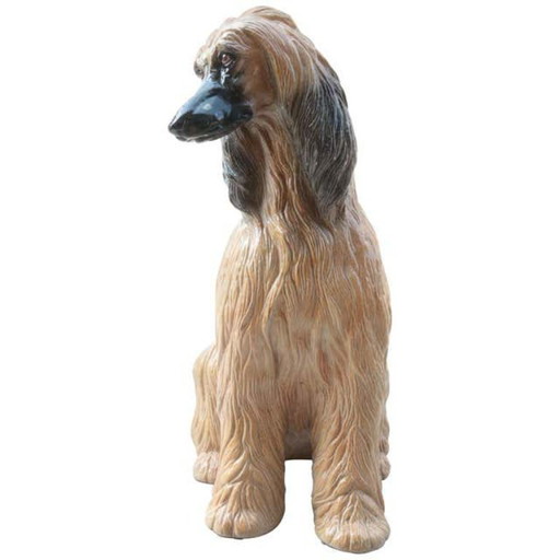 Chien Lévrier afghan en terre cuite émaillée grandeur nature mid-century