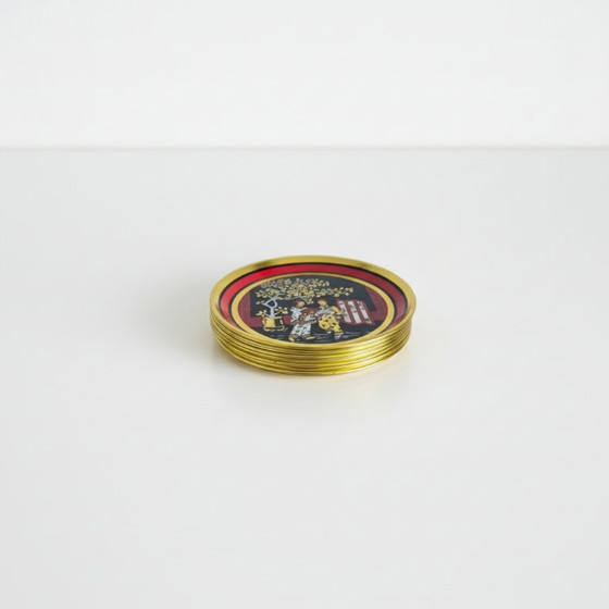 Image 1 of Vintage Set of 11 Coasters with Chinese Motif: Emperor and Geisha, 1970s