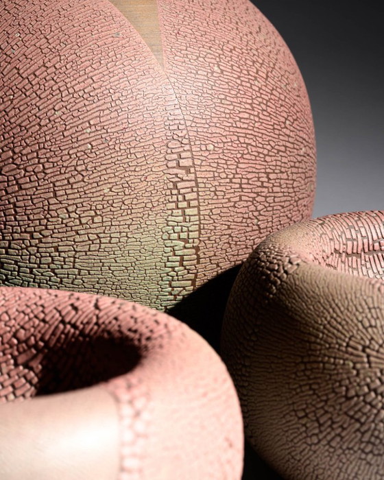 Image 1 of Artist Ceramist Mario Enke Studiokeramik German Studio Ceramic Vase & Bowls Trio East German Art Pottery