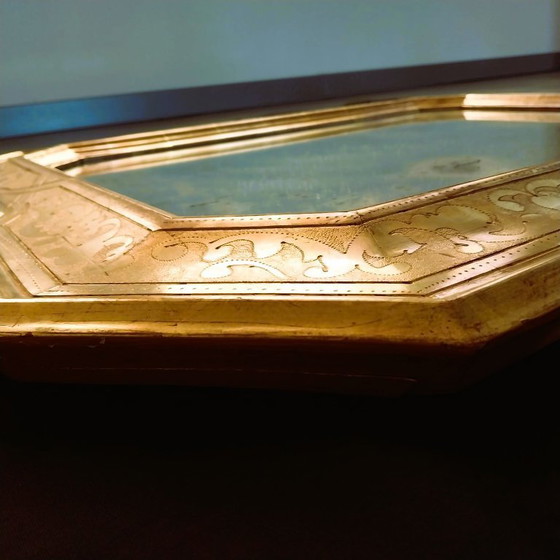 Image 1 of Miroir italien antique Julklapp Christmasgift avec feuille d'or – Pièce unique faite main