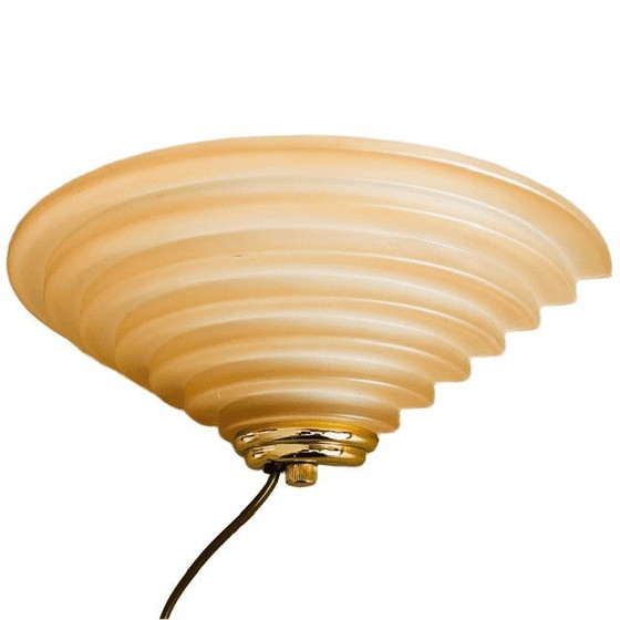 Lampada da parete vintage Happy Light con gradini, in vetro rosa salmone e ottone, stile Art Déco anni '80 (photo 3 of 7)