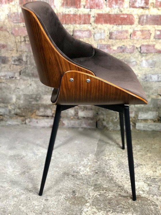 Image 1 of Set aus 6 skandinavischen Stühlen aus Holz und Samt, 2000er Jahre