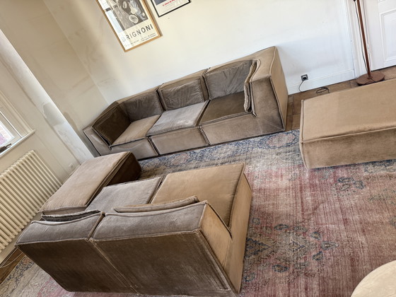 Image 1 of Modular vintage design sofa in brown velvet – 1970s Italian