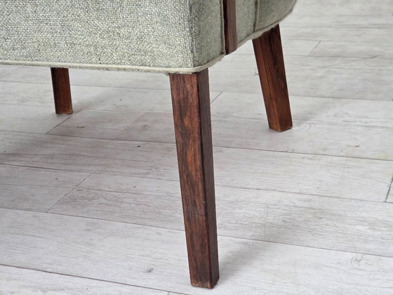 Image 1 of 1960s, Danish armchair, original light grey furniture wool, solid teak wood.