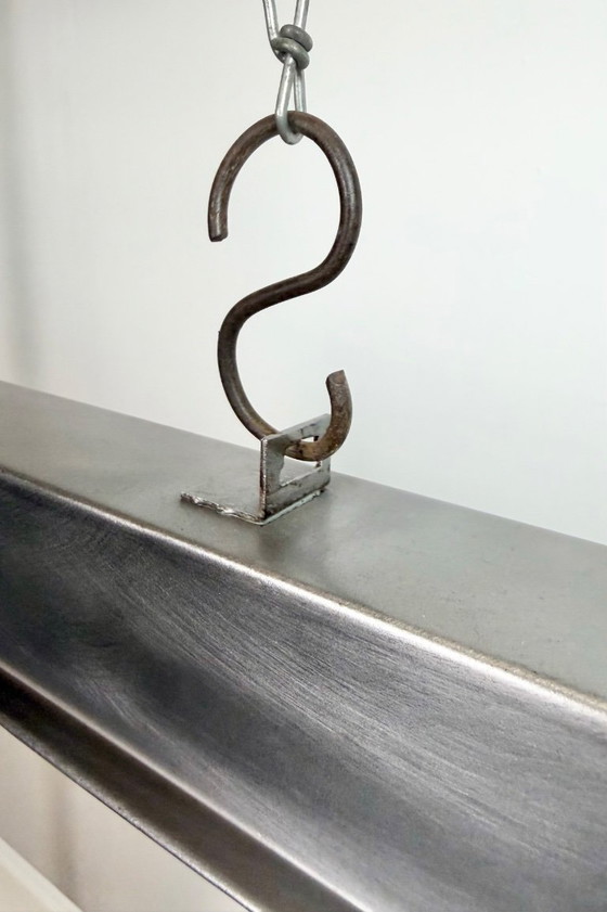 Image 1 of Industriële, gepolijste hanglamp met buisvormige armatuur, jaren 70