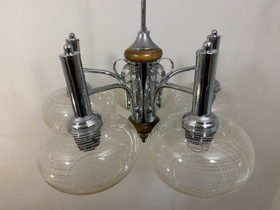 Vintage EMI Poljčane 5-Light Sputnik Chandelier, 1980s – Chrome, Glass (photo 11 of 16)