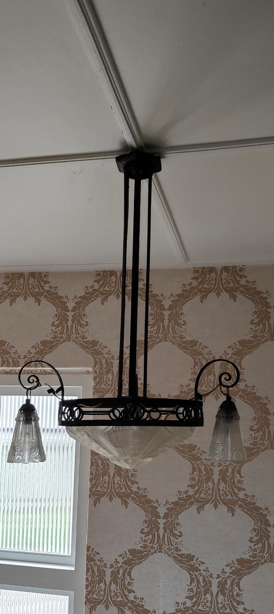 Original Jugenstihl chandelier. – Iron, Glass (photo 3 of 12)