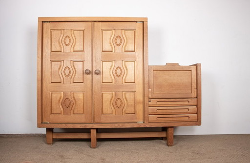 Doppelbuffet aus massiver Eiche und Steingutfliesen von Boleslaw Danikowski für Guillerme und Chambron für Your Home 1960.