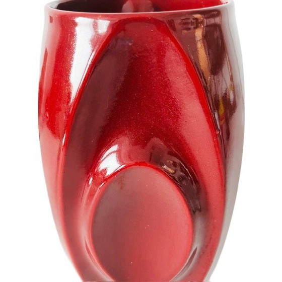 Image 1 of Vaso vintage in ceramica rosso ciliegia stile art déco anni '50