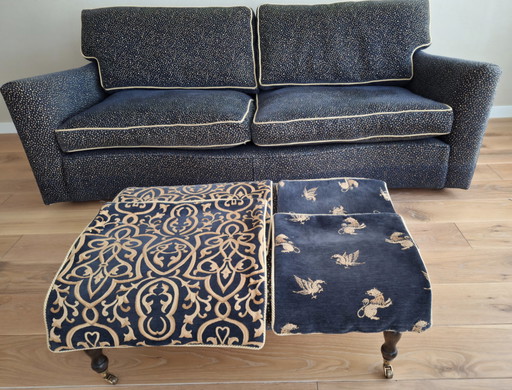 Blauwe bank incl bijpassende hocker en kussenhoezen
