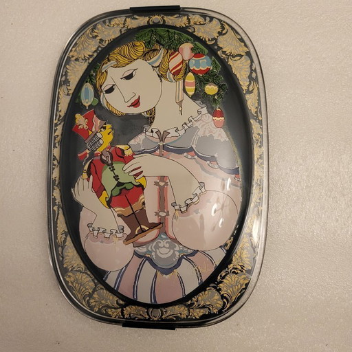 Oval convex frame and painting on glass, Clara Nutcracker Rosenthal, Bjorn Wiinblad Sweden