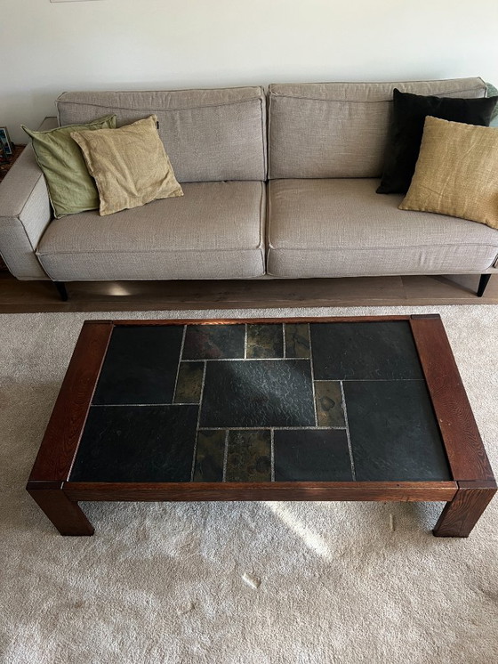 Image 1 of Brutalist salontafel Wenge natuursteen 70s Vintage 