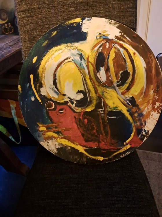 Image 1 of Els Nijhof (1994) – Powerful abstract-expressionist painting (Ø 50 cm)