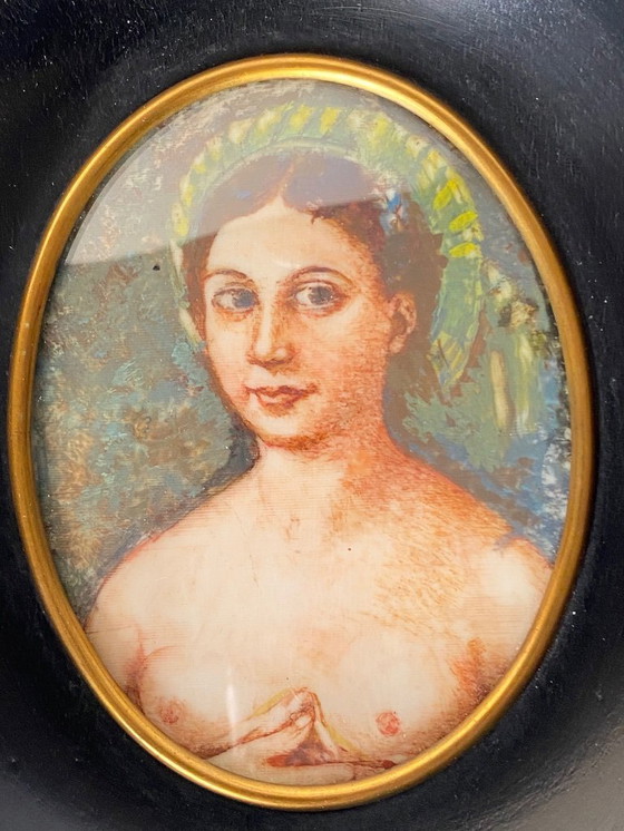 Image 1 of Antiek miniatuurportret van een jonge dame – Biedermeierperiode (ca. 1830)