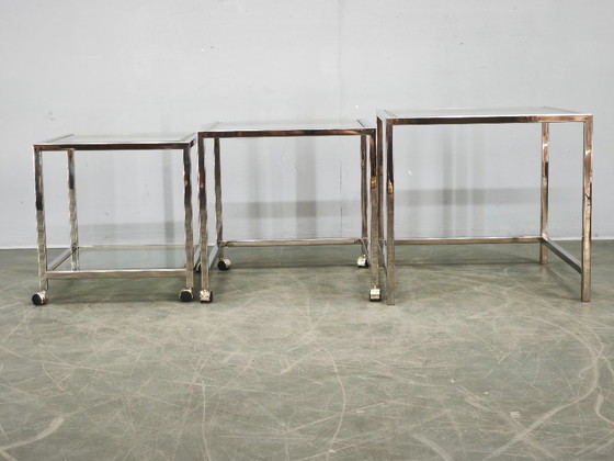 1970s Italian Chrome, Brass and Glass Nesting Tables, Set of Three – Side tables (photo 19 of 20)