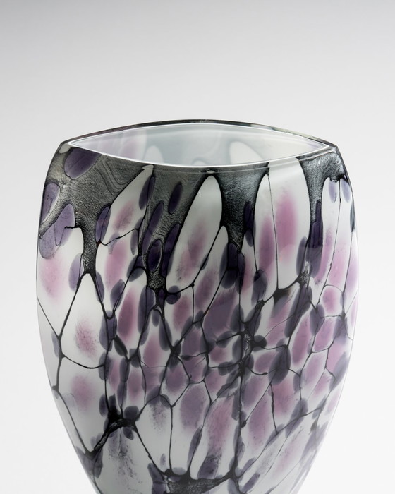 Image 1 of Large Murano Art Glass Vase 1980s • Hand Blown • Violet Black White Postmodern Italian