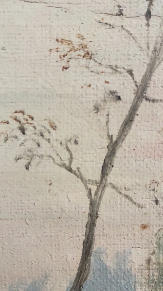 Image 1 of Peinture à l'huile originale ancienne représentant un paysage forestier, vers 1910