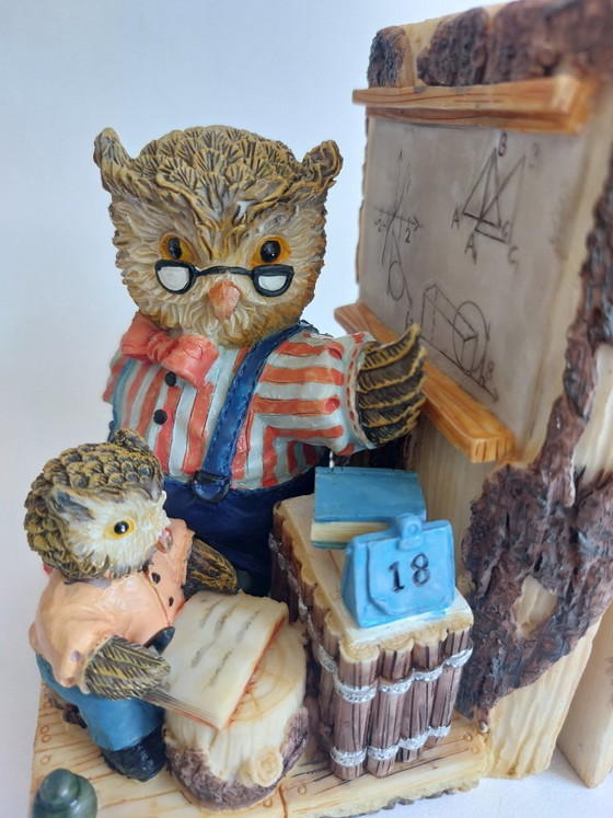 Image 1 of Serre-livres hibou vintage en résine peinte à la main