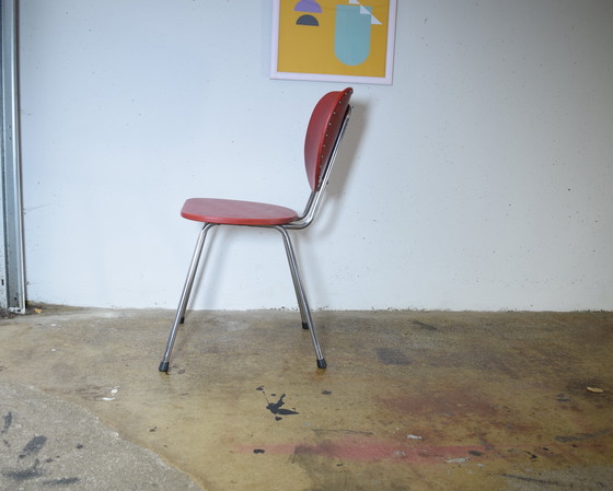 Image 1 of Red 1950s Accent Chair Chrome Kitchen Chair Vintage Mid Century Chair