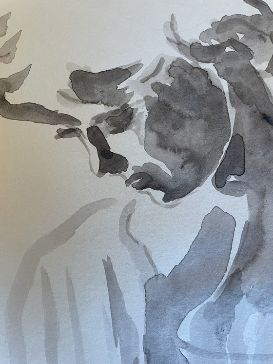 Image 1 of Aquarell Sepia Porträt Frau "Schattenspiel"